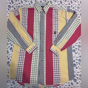 Vintage Ivy Crew Stripe Button Down Shirt Mens L Preppy Crest 90s Colorblock